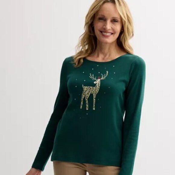 Lot of 3 Brand New w/ Tags Red Croft & Barrow Petite Long-Sleeve Holiday Tops! - Picture 5 of 6